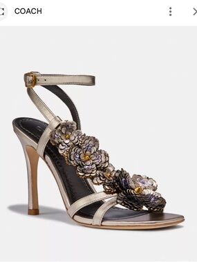 COACH BIANCA Womens Sandals Heels Ankle Straps Embellished Leather size 7.5